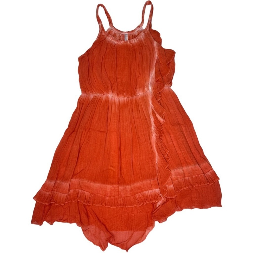 Free People Orange Tie Dye Ruffle Mini Dress Boho Flowy Handkerchief Hem Large